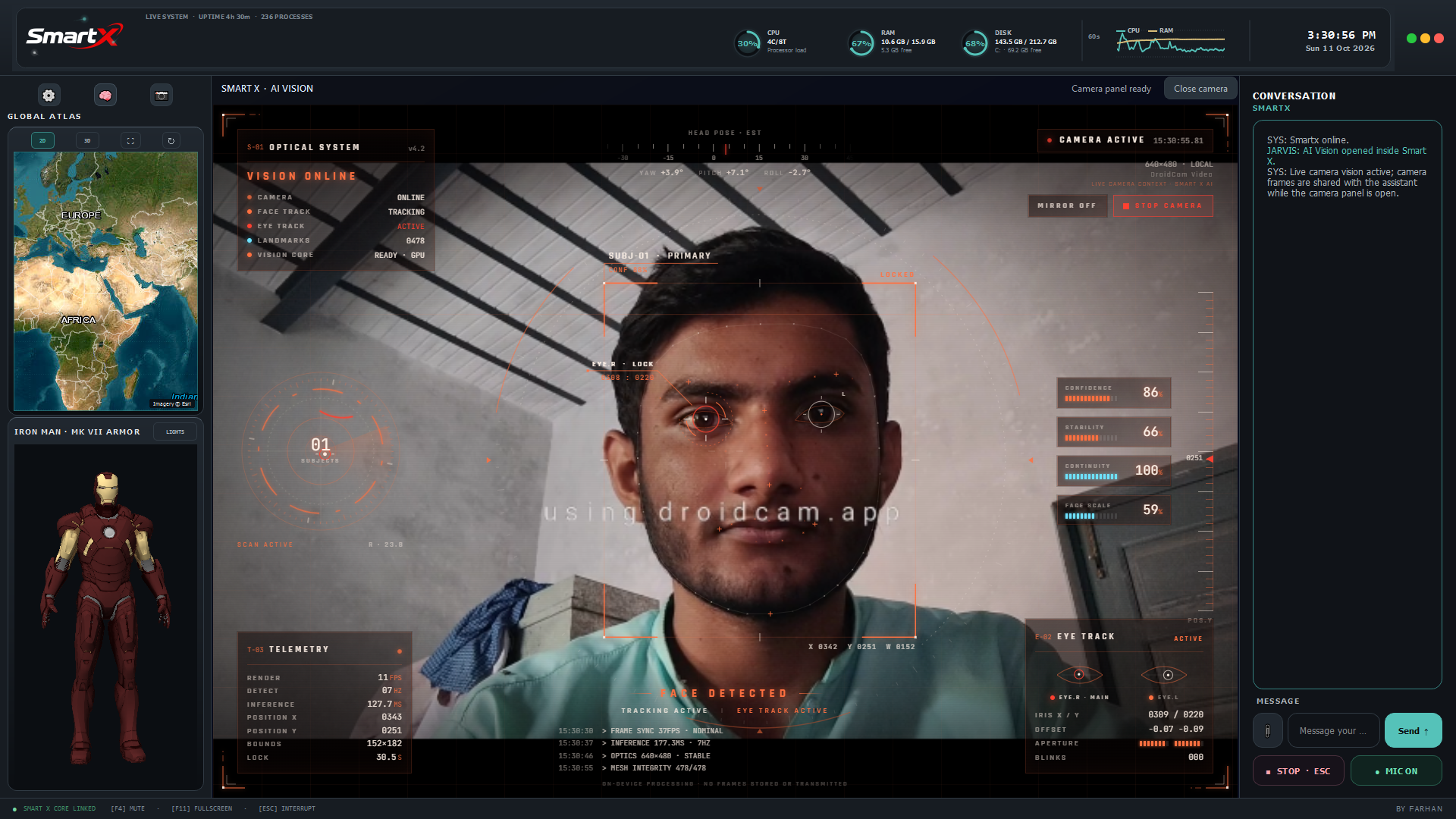 The Smart X camera and vision feature interface